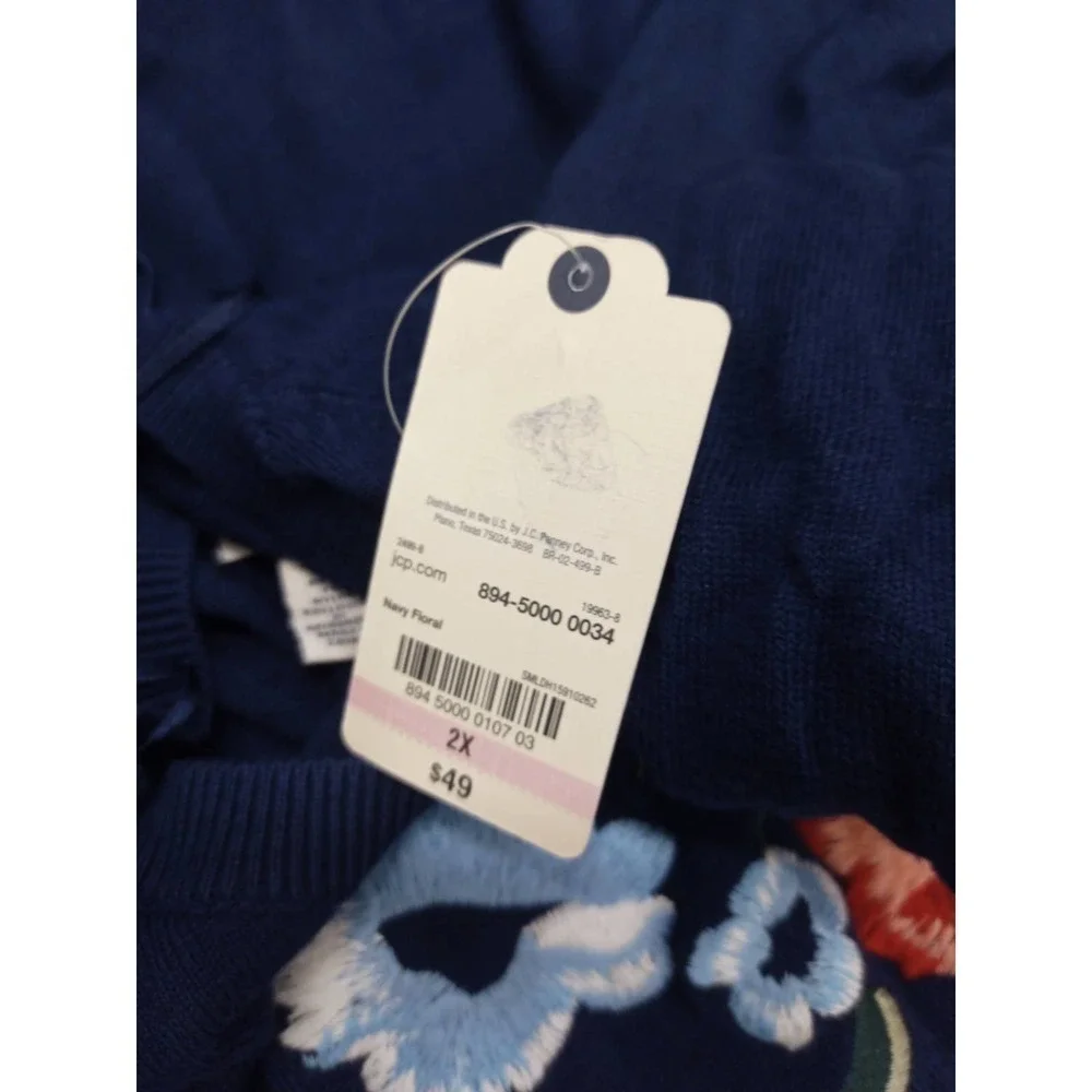 NWT St John's Bay Women 2X Floral Flower Embroidered Blue Sweater - Picture 6 of 6